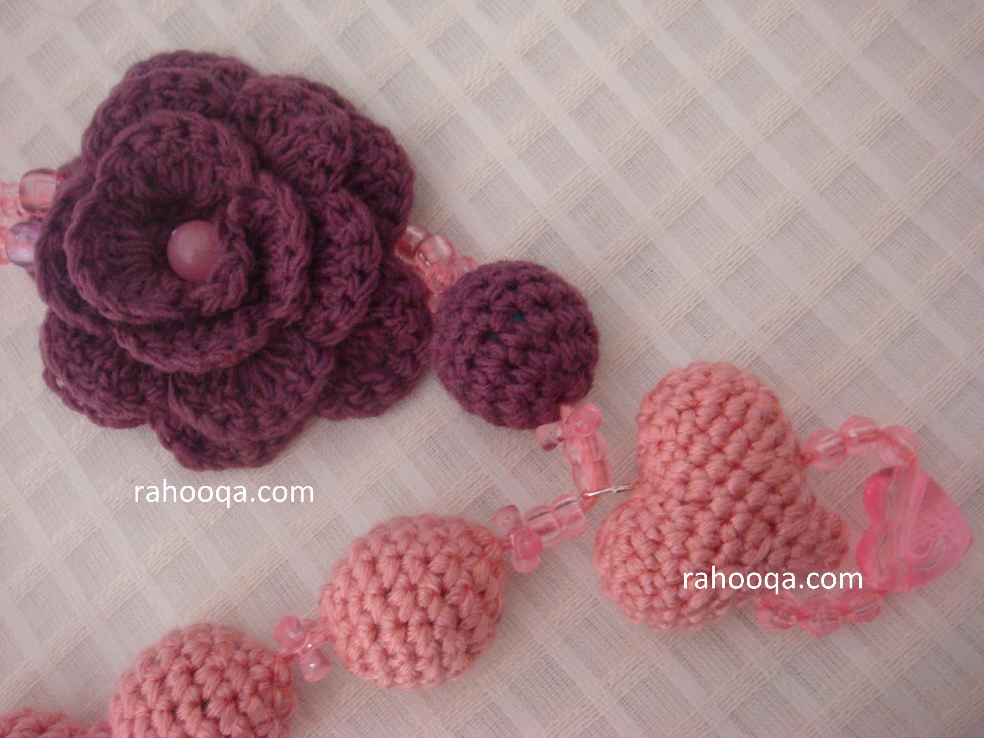 pink, purple crochet necklace