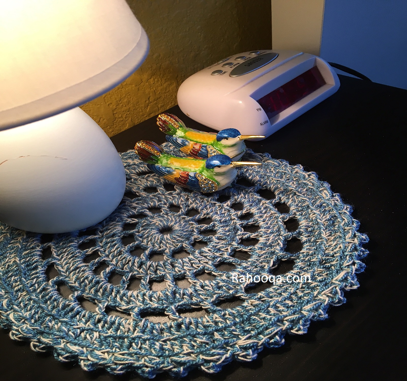 Concentric pattern crochet nightstand cover
